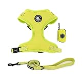 Coowone Dog Harness and Leash Set with Poop Bag Dispenser -Soft Mesh Adjustable and No Pull Dog Harness for Small Medium Large Dogs (XS (Neck 7.87-10.25'; Chest 9.85'-13.5'), Green)