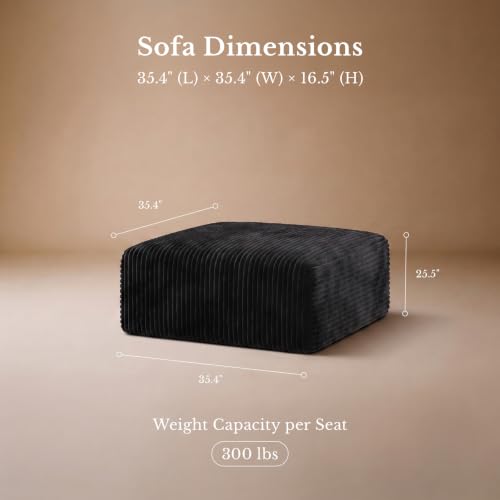 Image of Maywish Single Modular Sofa Ottoman, Corduroy Boneless Couch, Square, Black