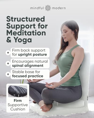 Image of Mindful Modern Folding Pro Meditation Chair - Adjustable Meditation Seat with Back Support and Half Moon Buckwheat Meditation Cushion - Comfortable Mindfulness Living Room Floor Chair