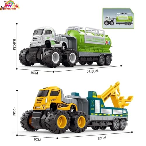 Image of 1:43 Metal Toys Alloy Diecast Truck Set Toy, Diecast Miniature Car Model (Pack of 2-Multicolor) (Rescue Truck & Oil Tenk) Brand