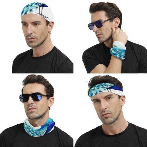 Neck Gaiter Cartoon Blue Peacock Face Mask for Travel Face Cover Scarf for Men Women Elastic Headbands Wind-proof Bandana for Skiing Fishing Hiking Cycling4