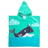 Florica Kinder Baumwolle Poncho Kapuzen Badetuch Bademantel Schwimmen Strand Tuch Weich Trocknend Cartoon für Mädchen Jungen (Wal, 120cm x 60cm)