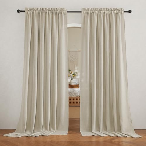 RYB HOME Sheer Curtains Linen Textured Semi Sheer Draperies Light Glare Filtering Privacy Sheer Backdrop for Bedroom Living Room Patio Door Window Decor, Beige, W 70 x L 95 inch, 2 Pcs by RYB HOME - Used condition - US$12.75