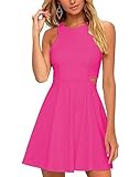 BELONGSCI Women 2025 Sweet and Cute Sleeveless Racerback Flared Swing A-Line Waist Hollow Out Summer Short Dress