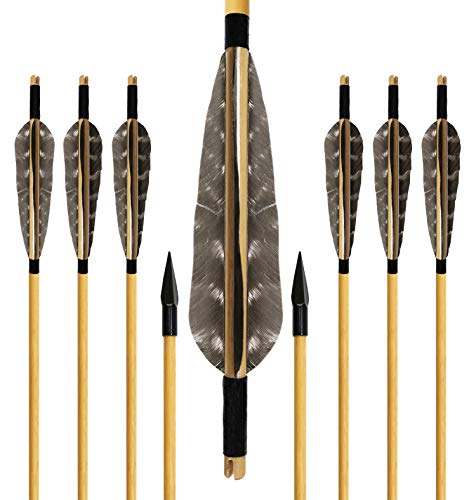 ARCHERY SHARLY Archery Wooden Arrows 5" Natural Turkey Feather Fletching for Recurve & Long Bow Target Hunting (6 Packs) - Thumbnail 6