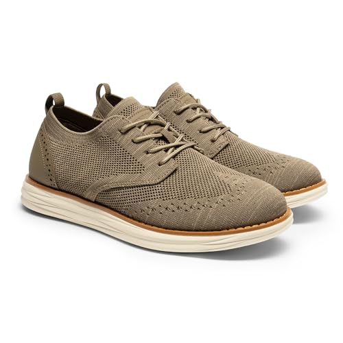 Bruno Marc Men's KnitFlex Craft Mesh Oxfords Sneakers Casual Dress Lace-Up Lightweight Walking Shoes,Size 11,6-Khaki,SBOX2406M