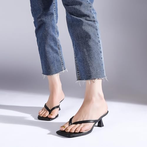 Image of Goderci Kitten Flip Flop Thong Low Heels for Women Square Open Toe Slip On Heeled Sandals