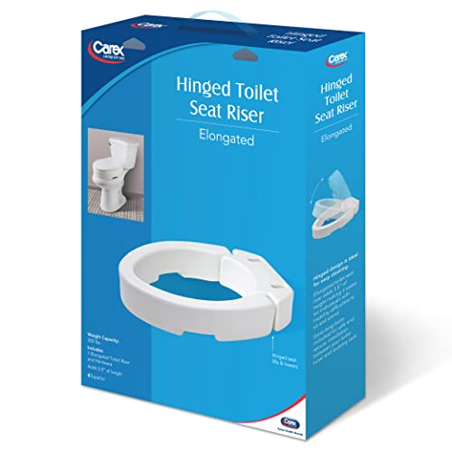 Carex Elongated Hinged Raised Toilet Seat, Adds 3.5 Inches Of Height To Toilet, 300 Pound Weight Capacity, Toilet Seat Riser, Elevated Toilet Seat And Handicap Toilet Seat #TOP7