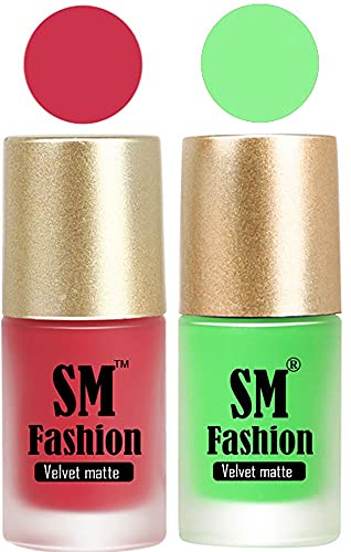 Image of Nail Polishes, Light Pink-Lime Velvet Matte Nail Paint Combo Set of 2 Pcs 7ml each