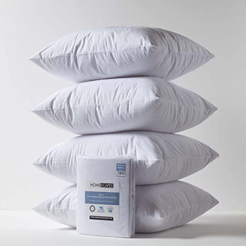 HOMESCAPES Set of 4 Euro Size 80 x 80 cm Terry Towelling Waterproof Pillow Protectors 100% Cotton Terry Pile Top Breathable Hypoallergenic Washable Square Pillow Covers with Zip Closure