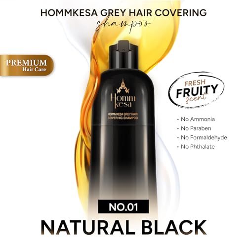Hommkesa Gray Hair Covering Shampoo | 3-in-1 Hair Dye Shampoo for Gray Hair, Natural Black, 10.15 fl oz