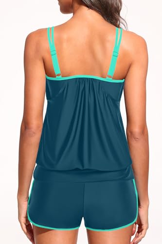 Image of Holipick Blouson Tankini Swimsuits for Women - Two Piece Tummy Control Bathing Suit with Shorts Modest Swimwear