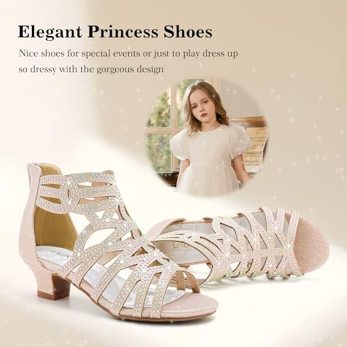 Laurmosa Rose Gold Flower Girl Dress Shoes Wedding Sparkly Sandals Fancy Cute Summer Shoes Princess High Heels For Girls Party Holiday Little Big Kids Toddler thumb #2