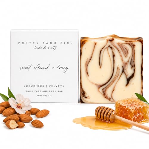 Pretty farm girl Sweet Almond & Honey Beef Tallow Soap & Goat Milk Soap – Gentle Natural Soap – Handmade Organic Soap Bar for Sensitive Skin – Moisturizing Almond Scented Bar Soap for Face & Body