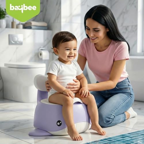 Image of Baybee Dolphin Potty Seat for Kids 2-5 Years | Baby Toilet Seat with Back Support & Anti Slip Base | Portable Potty Training Seat with Grip Handle | Baby Toilet Chair for Kids Boys Girls (Purple)