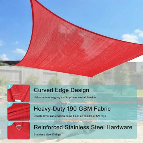 Voile d'ombrage rectangulaire rouge 3x4m contre la chaleur