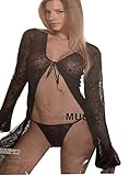 Music Legs Long Lace Tie Front Robe Black One Size Fits Most
