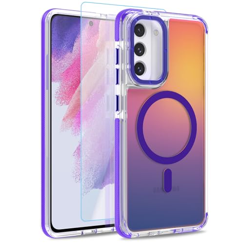 Image of Magnetic Case for Samsung Galaxy S21 FE 5G [Compatible with Magsafe] [Cute Fashion Fluorescent Design] [1 Screen Protector] Slim Translucent Matte Case for Galaxy S21 FE 5G 6.4 inch, Purple