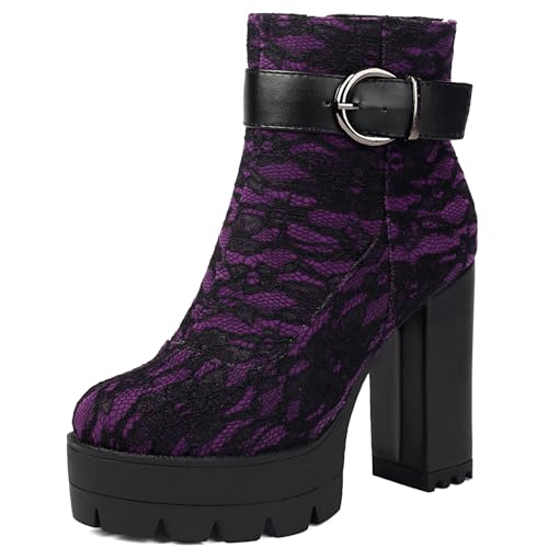 DINTAHA Womens Victorian Boots Lace Ankle Boots Platform Chunky Heel Combat Goth Boots