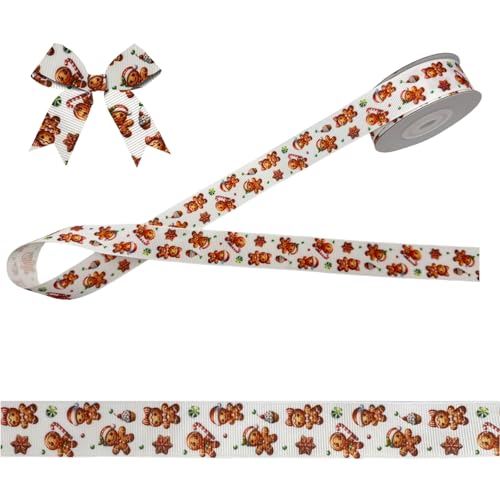 7/8 Inch 10 Yards Christmas Grosgrain Ribbon for Gift Wrapping Xmas Gingerbread Man Craft Ribbons for Christmas Wreath Bow Decorations
