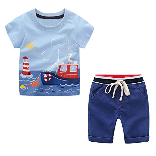 Yilaku 1-6 Ans Bébé Garçon Ensemble T-Shirt + Shorts en Pantalon Vêtements Enfant Garçon（Bleu，4-5 ans）