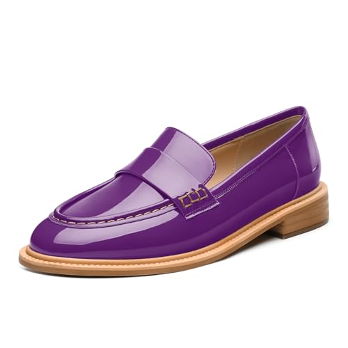 Image of JUSTDANNI Loafers for Women Slip On Shoes with Round Toe 1.2-Inch Low Chunky Block Heel Patent Comfortable Casual Dress Pump Shoes for Wedding Party Work Shopping Dating