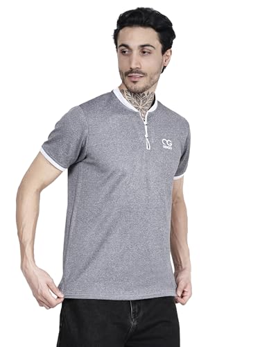 Image of Regular Fit Mandarin Collar T-Shirt Tee for Men & Boys Gray