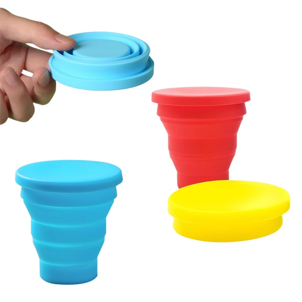 Acrylic 4 Bicchiere Pieghevole Silicone,Bicchiere portatile,Tazza da Viaggio Pieghevole con Coperchio in Plastica, Tazza in Silicone Portatile Riutilizzabile 170ML
