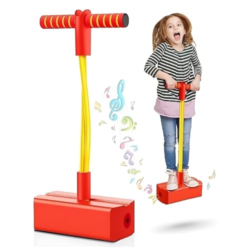 Image of CRIYALE Pogo Jumper for Kids Fun & Safe Pogo Stick for Toddler | Durable & Bungee Stick for Age 3 & up, Support up to 250lbs | Jumping Promote Growing Taller Makes Squeaky Sound Improve Balance (Red)