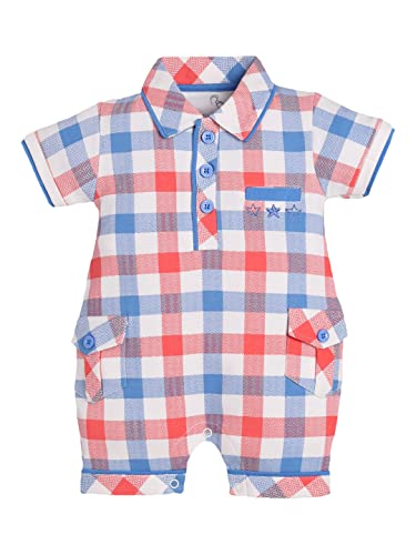 Image of BABY GO Baby Boys & Baby Girls Cotton Romper | Half Sleeve Polo Collar Jumpsuit | Newborn Infant Summer Outfit with Button Closure | Soft Breathable Playsuit | Stylish Print One Piece Dress