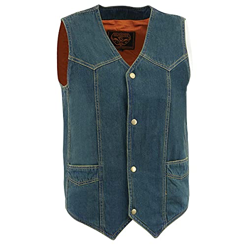Milwaukee Leather Dm1310 Men's Blue Denim Classic Snap Front Biker Vest - Large #TOP5