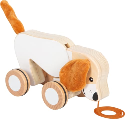 small foot Cane Legno con Orecchie scricchiolanti, Giocattolo da trainare con Ruote gommate, promuove la motricità e i Primi Passi, per Bambini da 1 Anno, 12562, Colore Coloured