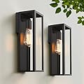 2-Pack Outdoor Wall Lanterns, Exterior Waterproof Wall Sconce with Glass Shades, Matte Black Porch Lights Wall Mounted, Anti-Rust E26 Modern Wall Lighting Fixtures for Patio Garage Entryway Front Door