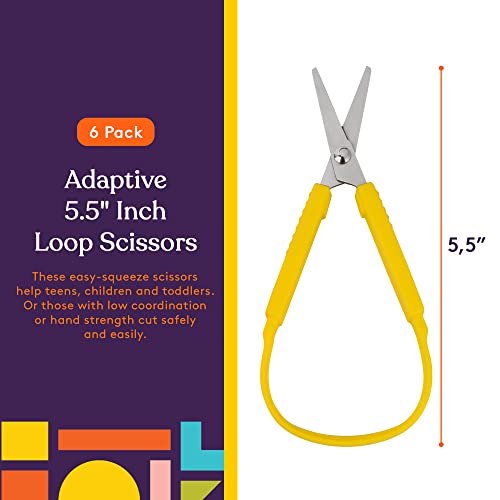 Special Supplies Mini Loop Scissors For Children And Teens And 5.5" Inches (6-Pack) Colorful Looped, Adaptive Design, Right And Lefty Support, Small, Easy-Open Squeeze Handles, For Special Needs #TOP1