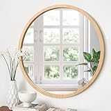 JJUUYOU Round Wall Mirror Circle Mirror Vintage Wood Frame Mounted Mirrors for Wall Bathroom Living Room Bedroom Dormitory Washroom Mirrors,Wood