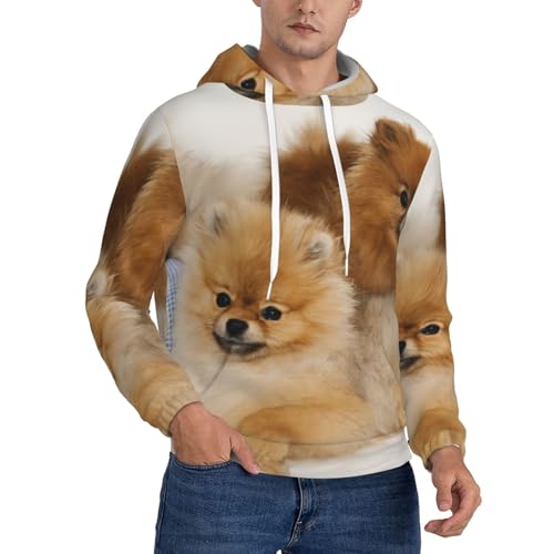 Sweat à capuche pour homme imprimé Poméranie en polyester avec poche de style kangourou