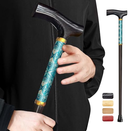 ispuoocti Gehstock Holz, Stilvoller Gehstock Herren und Damen Holz mit Aufgedruckter Verzierung, Sicherer und Bequemer GehstöCke für Senioren, Leicht und Langlebig, Zum Verschenken Geeignet