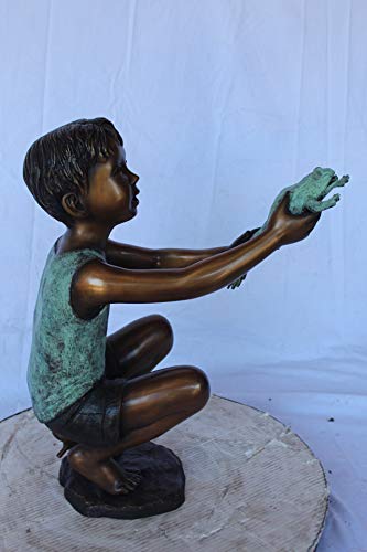 Young Boy Holding A Frog Bronze Statue Fountain - Size: 18" L X 10" W X 22" H. #TOP6