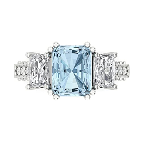 4.27 tcw Emerald Cut Engagement Ring for Women, Natural Sky Blue Topaz 3-Stone Anniversary Promise Ring for Her in 18K White Gold, Bridal Art Deco Gift