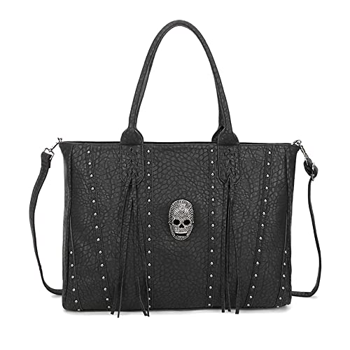 Downupdown Tote Bags for Women Skull Briefcase Vegan Leather Purse Laptop Business Handbags Large Top Handle Bag Cool Lady