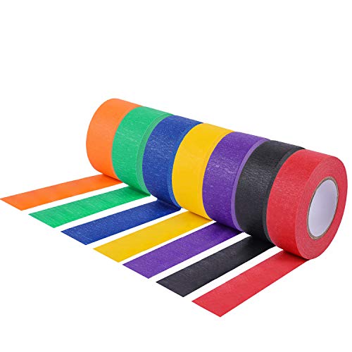 7 Pieces Colored Masking Tape, Kids Craft Set - 7 Colors - 22 Yards x 1 inch Rolls - Assorted Color Coded & Fun DIY Art Supplies for Kids, Arts DIY, Home Decoration, Office