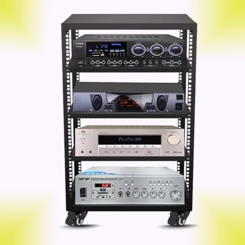 TAJMDGW Heavy Duty HiFi Audio Rack Metal Media Console Storage Cabinet with Wheels, Open Stereo Tower Cabinet Adjustable AV Shelf Organizer for Amplifier(H81.8cm)