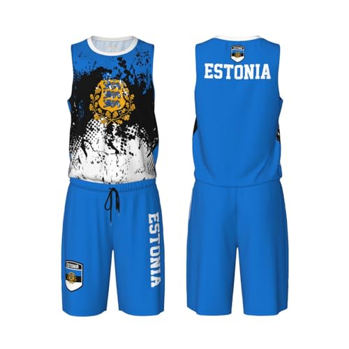 Estonia Flag Grain (2) Basketball Jersey Uniform Suit for Men Women Adults Training Athletic Set