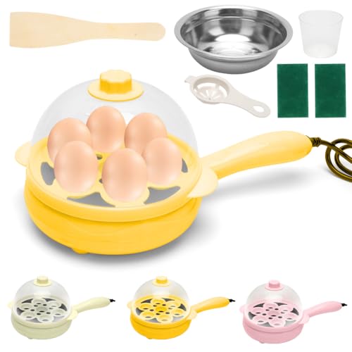 Tutamaz Poêle à frire électrique, 220 V, mini poêle à frire, poêle à crêpes à steak frit multifonctionnelle, antiadhésive, moule à œuf cuit à la vapeur pour omelette, hamburger, viande, crêpes, jaune