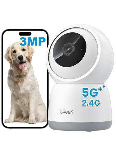 ieGeek 2K 3MP Indoor Camera No Monthly Fee, 2.4G/5Ghz WiFi Pet Camera, Plug-in 24-hour Security...