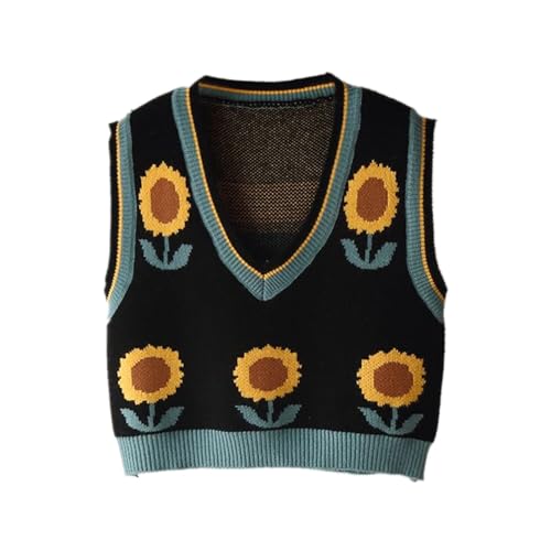 Image of Women's Sweater Vest,Y2K Sleeveless Pattern Preppy Style Knitted Crop Tank Top for Girl