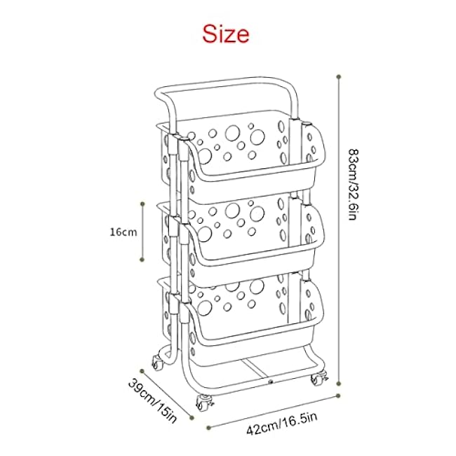 Vegetable Basket Mobile Trolley On Wheels Serving Trolley Cart,Utility Cart for Bathroom Living Room Narrow Places,Organizer Rack(Yellow)-qylhmvt2
