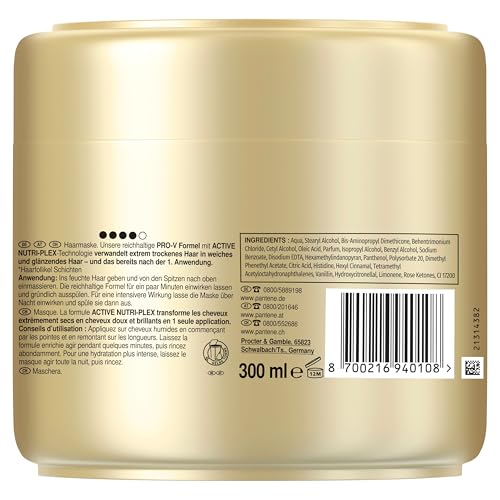 Pantene Pro-V Moisture Boost Keratin Protect Haarmaske 300ml Extrem Trockenes Haar. Nährt bis zu 8 Schichten Tief und Schließt Luftfeuchtigkeit Aus. Pro-V Formel und Active Nutri-Plex-Technologie