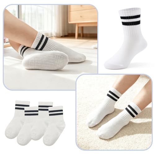 Image of Non-Slip Toddler Grip Crew Socks with Anti Skid Soles