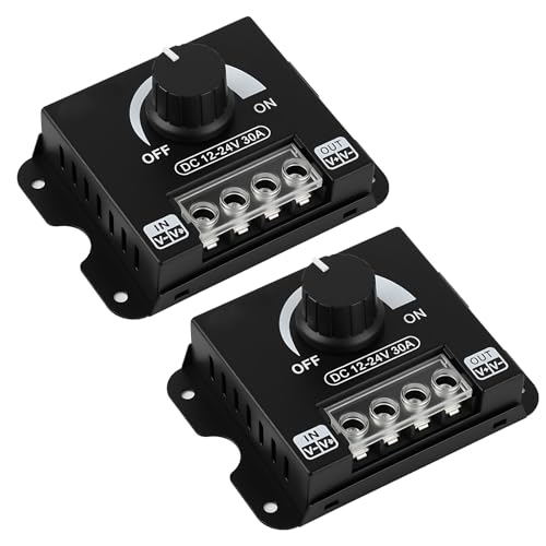 Set de 4 Reguladores de Intensidad LED PWM 12V/24V DC 30A con Carcasa de Metal para Tiras de Luces LED de Un Solo Color 5050, 3528 y 5630, Controlador de Brillo y Encendido/Apagado (2)